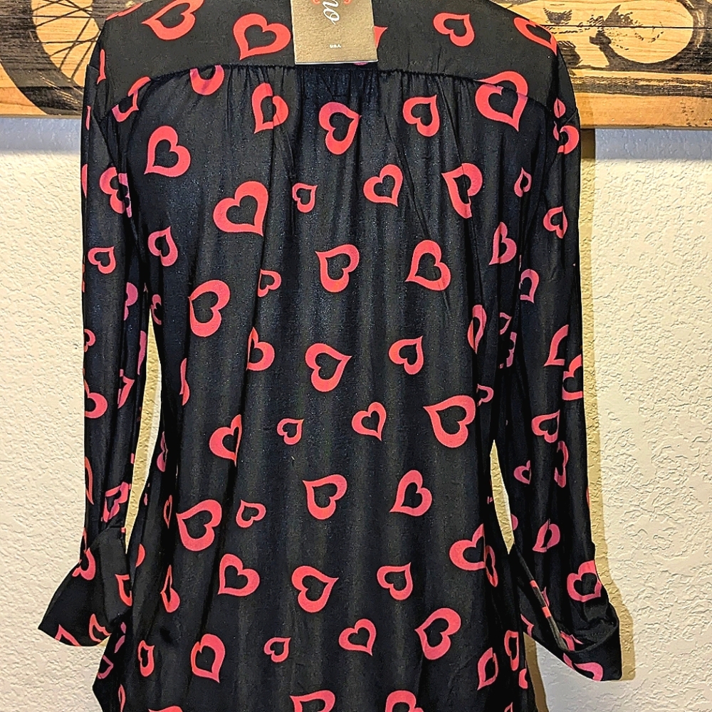Cocomo Black Top with Pink Heart Print